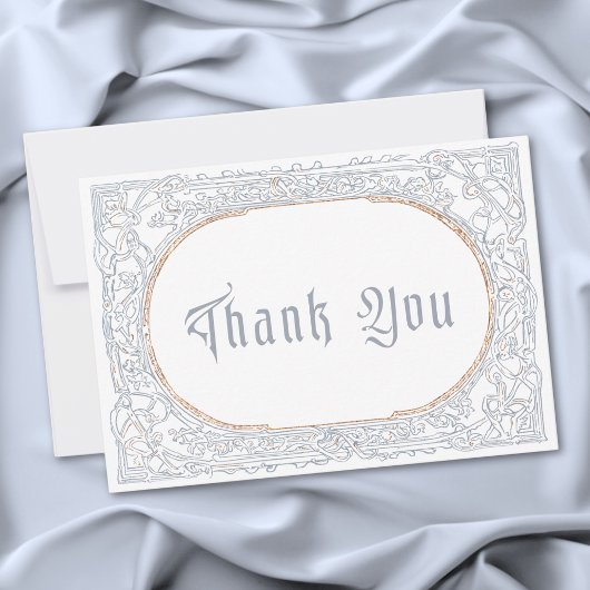 Medieval Fantasy Blue & Gold Etching Wedding サンキューカード