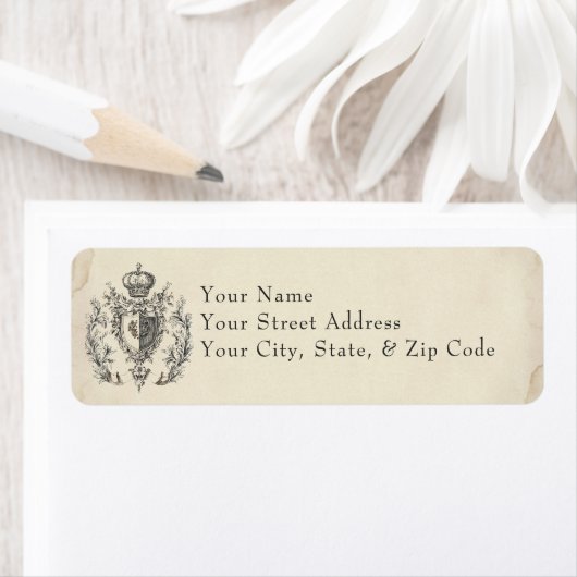 Medieval Fantasy Crest Black Etching Wedding ラベル (インサイチュ)