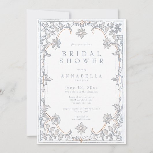 Medieval Fantasy Frame Blue Gold Bridal Shower 招待状 (正面)