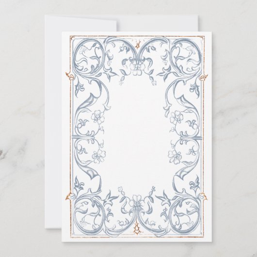 Medieval Fantasy Frame Blue Gold Bridal Shower 招待状 (裏面)