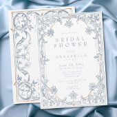 Medieval Fantasy Frame Blue Gold Bridal Shower 招待状