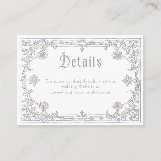 Medieval Fantasy Frame Blue Gold Etching Wedding エンクロージャーカード (正面)