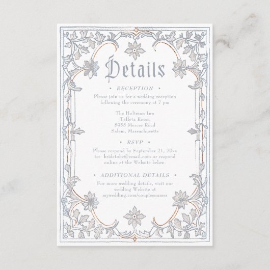 Medieval Fantasy Frame Blue Gold Etching Wedding エンクロージャーカード (正面)