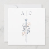 Medieval Fantasy Frame Blue Gold Etching Wedding セーブザデート (裏面)