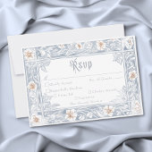 Medieval Fantasy Frame Blue Gold Etching Wedding 出欠カード