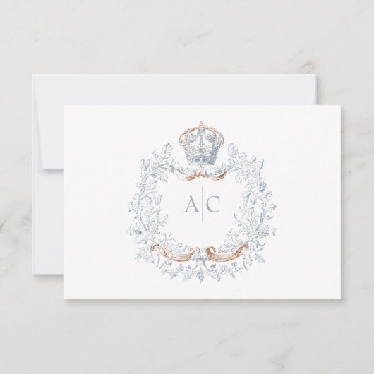 Medieval Fantasy Frame Blue Gold Etching Wedding 出欠カード (裏面)