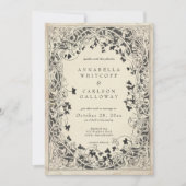 Medieval Fantasy Vintage Black Etching Wedding 招待状 (正面)