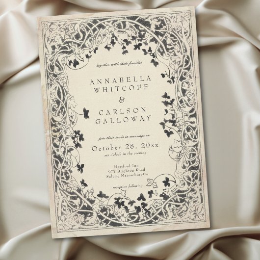 Medieval Fantasy Vintage Black Etching Wedding 招待状