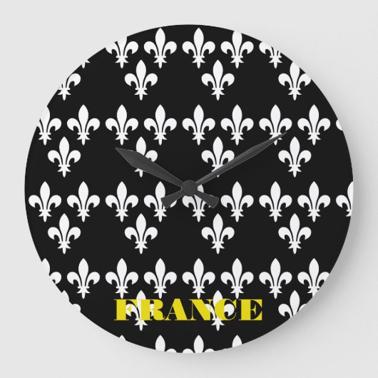 Medieval France Heraldic Print Monochromatic Art ラージ壁時計 (正面)