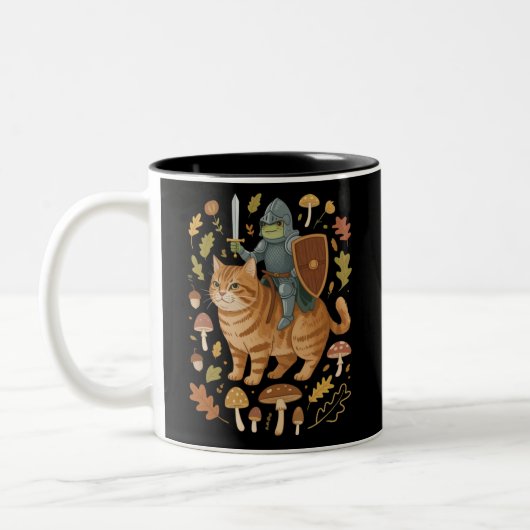 Medieval Frog on Orange Cat Goblincore Weird Stuff ツートーンマグカップ (左)