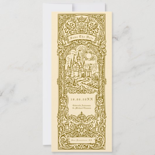 Medieval Gold Wedding Bookmark Save The Date 招待状 (正面)