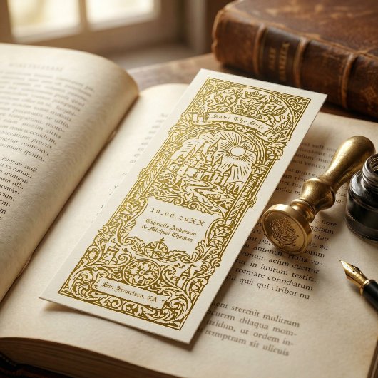 Medieval Gold Wedding Bookmark Save The Date 招待状