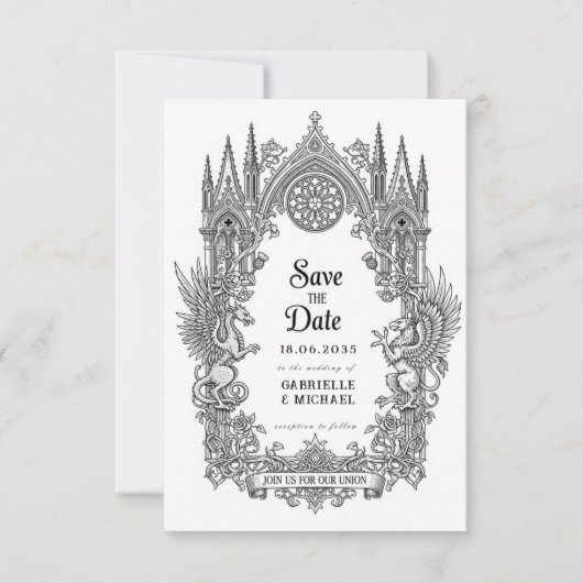 Medieval Gothic Dragon Griffin Black Etching Save  セーブザデート (正面)