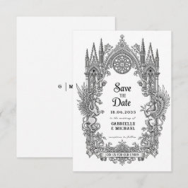 Medieval Gothic Dragon Griffin Black Etching Save  セーブザデート