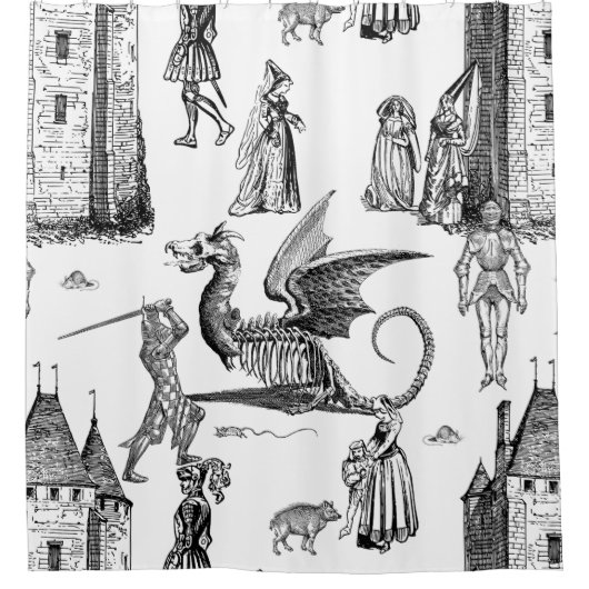 medieval gothic dragon knight skeleton toile シャワーカーテン (正面)