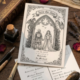 Medieval Gothic Knight Bride Groom Save The Date ポストカード