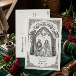 Medieval Gothic Knight Bride Groom Save The Date ポストカード