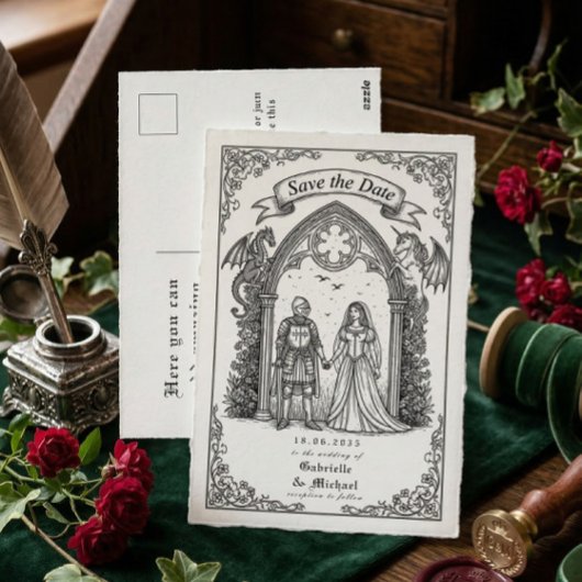 Medieval Gothic Knight Bride Groom Save The Date ポストカード