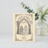 Medieval Gothic Sepia Old Paper Save The Date ポストカード (スタンド正面)