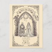 Medieval Gothic Sepia Old Paper Save The Date ポストカード (正面)