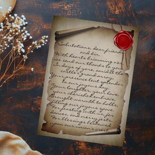 Medieval Gray Scroll Wax Seal Wedding Thank You ポストカード