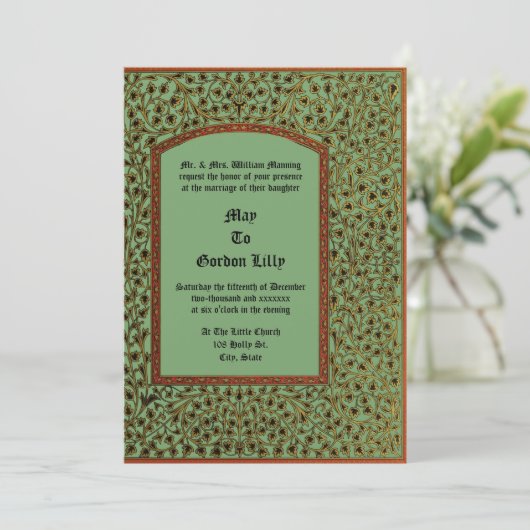 Medieval Illuminated Manuscript Vine Foliage Style 招待状 (スタンド正面)