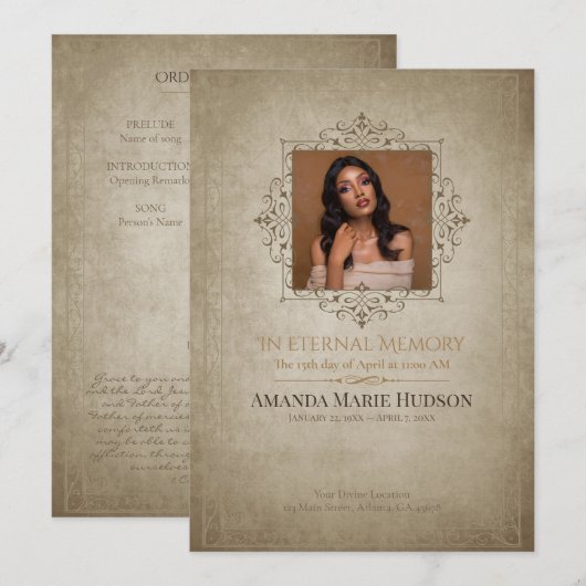 Medieval-Inspired Elegant 1-Photo Memorial 招待状 (正面/裏面)