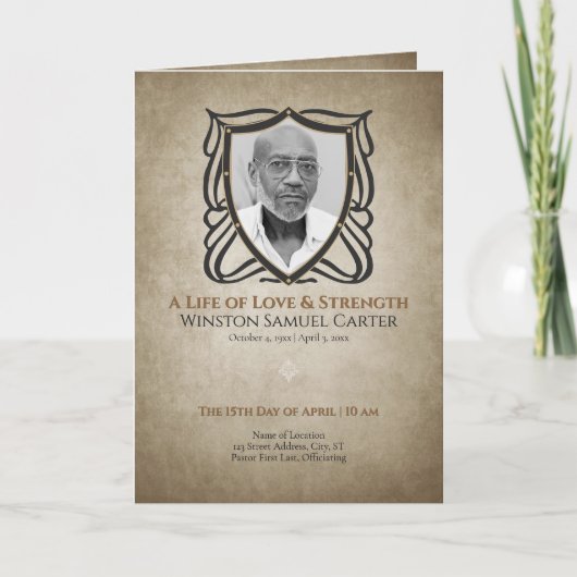 Medieval‑Inspired Shield 5 Photo Collage Funeral 招待状 (正面)