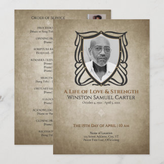 Medieval‑Inspired Shield 5 Photo Collage Memorial 招待状