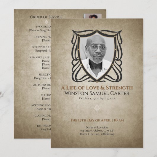 Medieval‑Inspired Shield 5 Photo Collage Memorial 招待状 (正面/裏面)