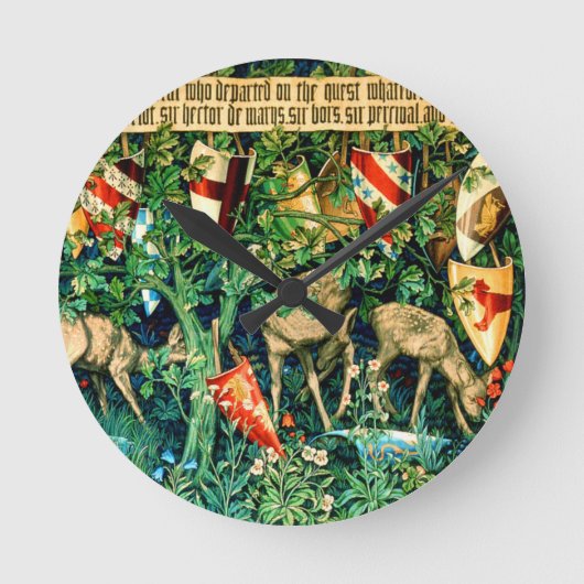 Medieval King Arthur William Morris ラウンド壁時計 (正面)