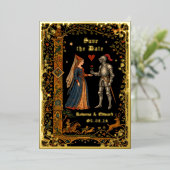 Medieval Knight and Lady Manuscript Save the Date 箔招待状 (立ち正面)