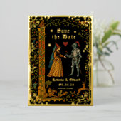 Medieval Knight and Lady Manuscript Save the Date 箔招待状 (立ち正面)