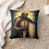 Medieval Knight Stained Glass Art Throw Pillow クッション (ブランケット)