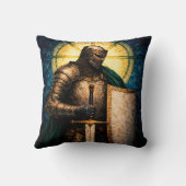 Medieval Knight Stained Glass Art Throw Pillow クッション (裏面)