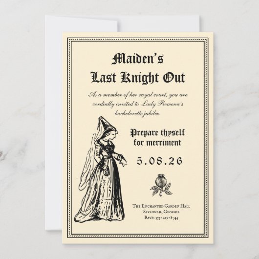 Medieval “Last Knight Out” Bachelorette 招待状 (正面)