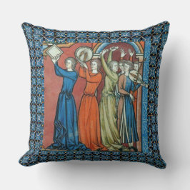 Medieval musicians pillow with blue background クッション