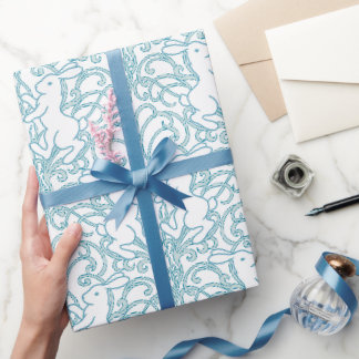 Medieval Rabbit Art Nouveau Botanical pattern ラッピングペーパー