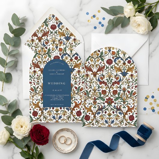 Medieval Renaissance Arch Floral Pattern Wedding  招待状