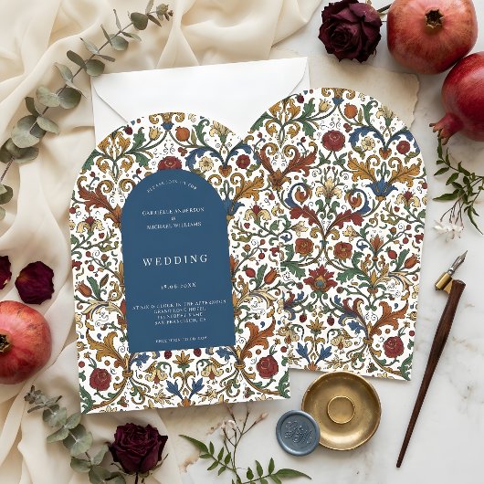 Medieval Renaissance Arch Floral Pattern Wedding  招待状
