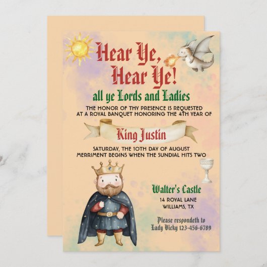 Medieval Renaissance King Birthday Invitation 招待状 (正面/裏面)