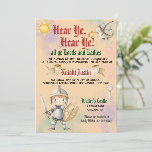 Medieval Renaissance Knight Birthday Invitation 招待状 (スタンド正面)