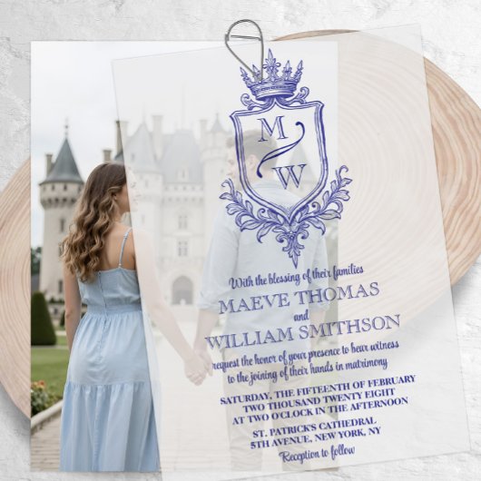 Medieval Royal Crest Monogram Wedding Overlay ベラム紙招待状