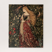 Medieval Vintage Maiden Art Nouveau Floral ジグソーパズル (縦)