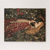 Medieval Vintage Maiden Art Nouveau Floral ジグソーパズル (横)