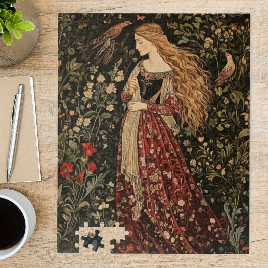 Medieval Vintage Maiden Art Nouveau Floral ジグソーパズル