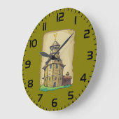 Medieval Wooden Watchtower and Fortress ラージ壁時計 (傾斜)