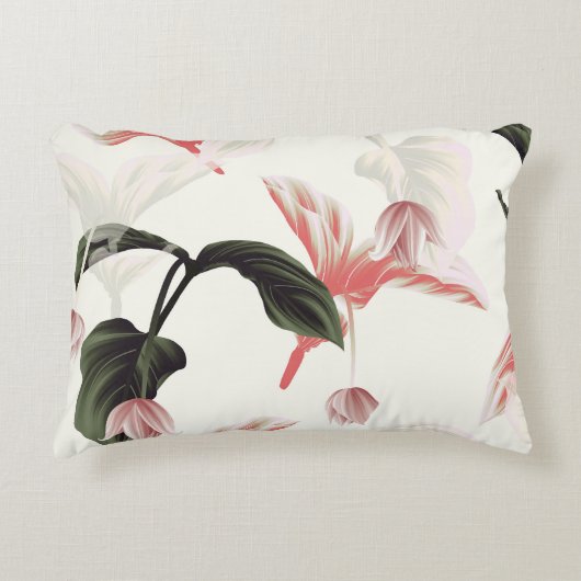 Medinilla Magnifica：ライトグレーフローラ。 アクセントクッション (正面)
