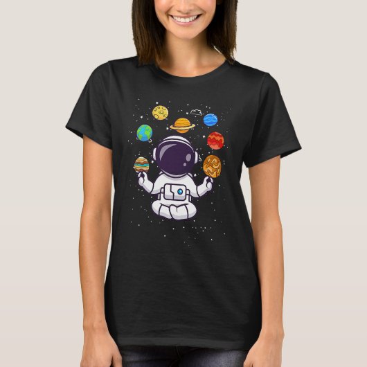 Meditating Astronau Astronomy Space Solar System Y Tシャツ (正面)
