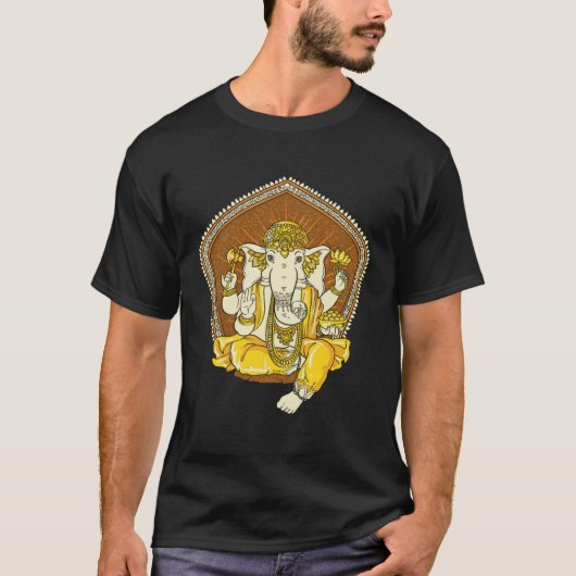 Meditating Elephant Hindu God Ganesha Tシャツ (正面)